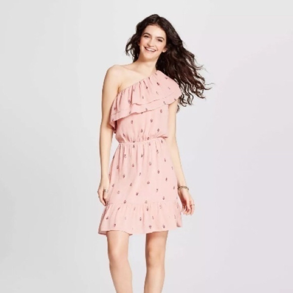 CLEARANCE NWOT Pink One Shoulder Ruffle Crinkle Dress New